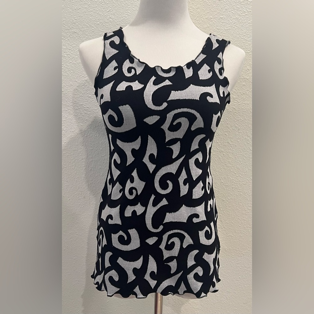 Vintage Y2K Haystacks Women’s Tank Top Small Lettuce Hem Abstract Black Gray 90s